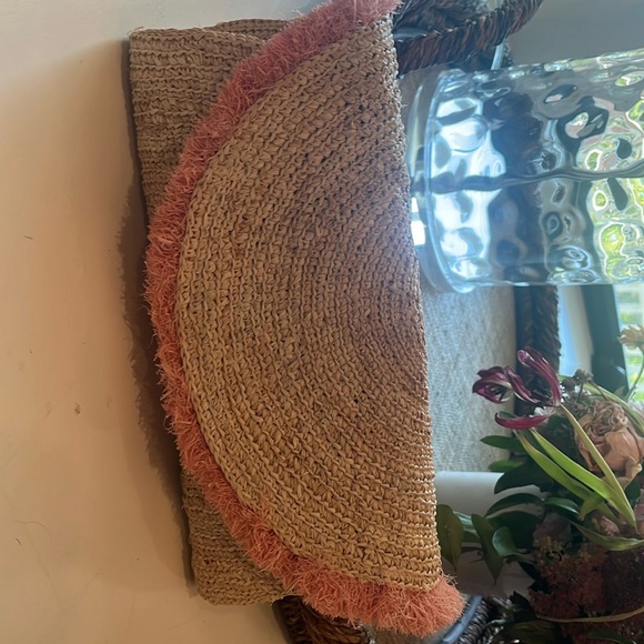 flora bella Handbags - New rattan clutch with pink trim.